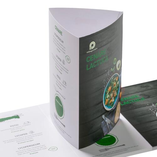 Papier-Tischaufsteller in Prismaform, klein.