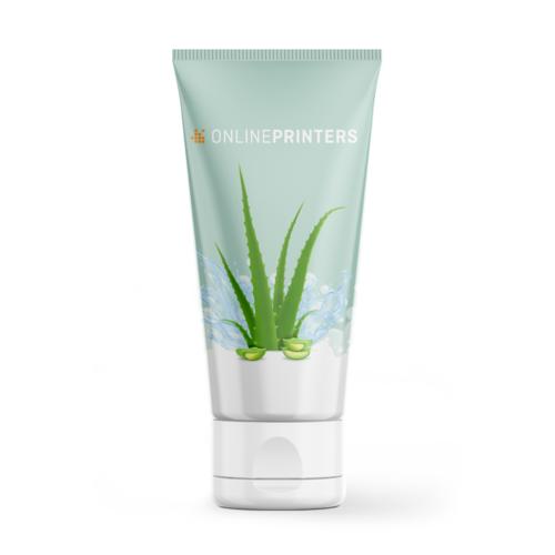 Tube bleu clair de gel douche avec bouchon à clapet.