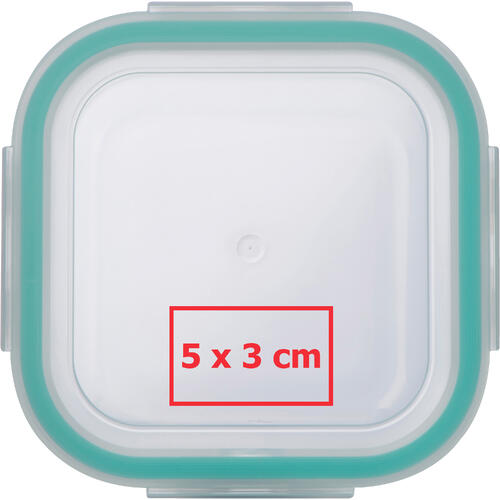 Boîte de conservation transparente avec joint d'étanchéité coloré.