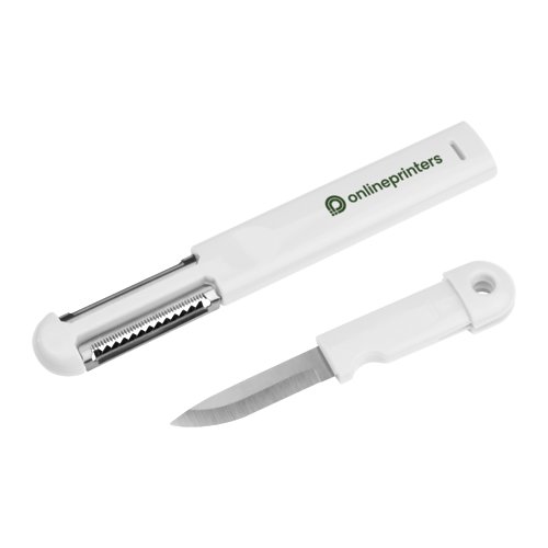 plucheur 3-en-1 blanc en plastique avec couteau.
