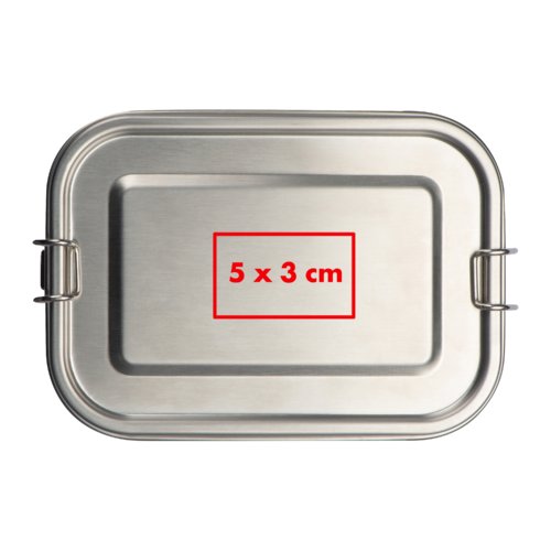 Boîte à déjeuner en métal avec clips de fermeture.