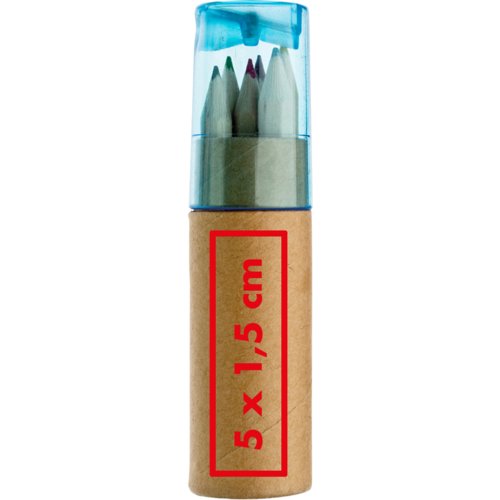 Crayons de couleur en bois multicolores dans un rcipient en carton.