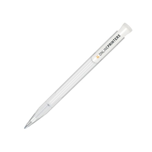 Stylo � bille en plastique blanc avec m�canisme � poussoir.