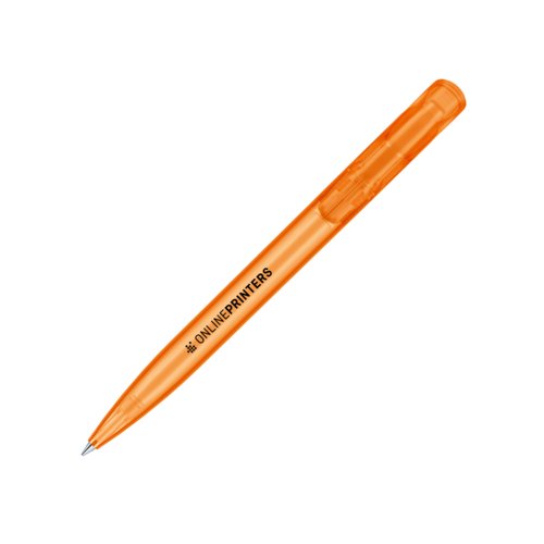 Stylo � bille orange en plastique avec m�canisme � bouton-poussoir.