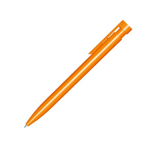 Stylo � bille orange en plastique avec finition polie et clip.