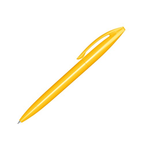 Stylo � bille rotatif en plastique jaune avec finition polie et clip.