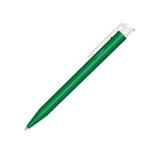 Stylo � bille vert en bioplastique avec clip et bouton poussoir.