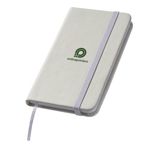 Carnet blanc avec �lastique et marque-page en ruban.