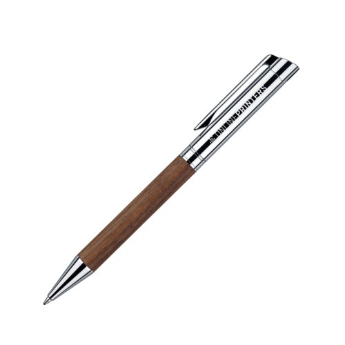 Stylo � bille en bois avec m�canisme rotatif et clip en m�tal.