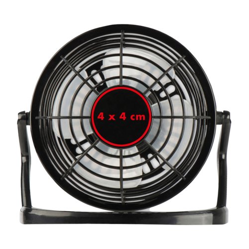 Ventilateur de table noir avec angle d'inclinaison rglable.
