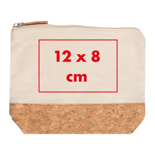 Trousse de toilette claire en coton avec base en liège et fermeture éclair.