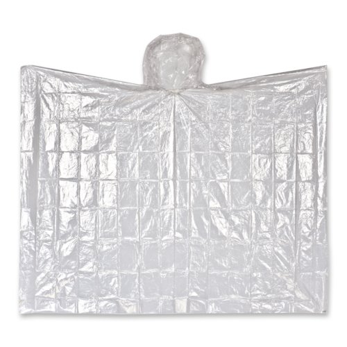 Poncho transparent en plastique avec capuche.