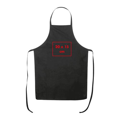 Tablier noir en coton avec tour de cou et longues lani�res.