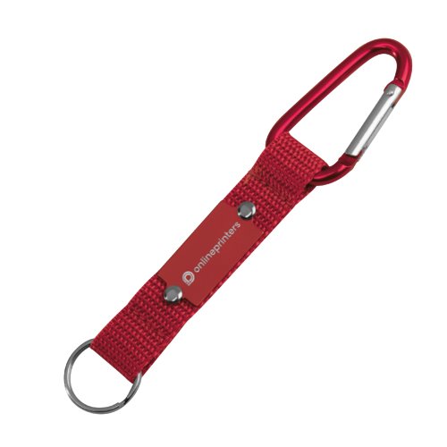 Porte-cls rouge en tissu avec mousqueton et anneau mtallique.