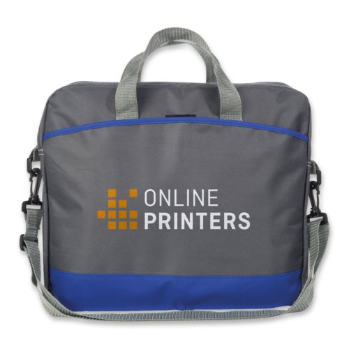 Sacoche d'ordinateur portable bleue en polyester avec poign�es et bandouli�re.