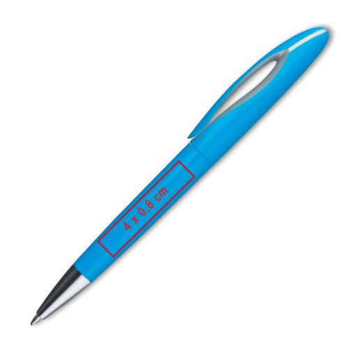 Stylo à bille bleu en plastique avec clip.