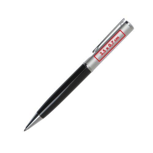 Stylo à bille en métal avec clip et mécanisme rotatif.
