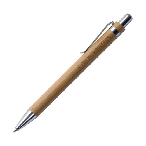 Stylo  bille en bambou avec clip et mcanisme  pression.