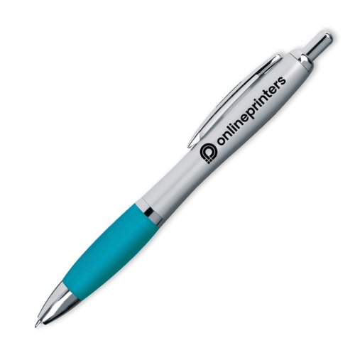 Stylo  bille turquoise en plastique avec clip et mcanisme  poussoir.