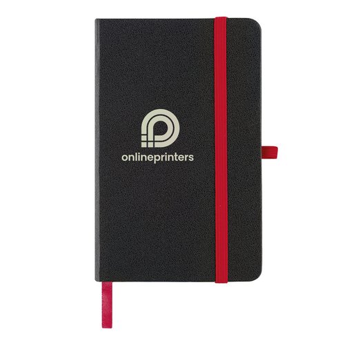 Carnet rouge avec fermeture lastique et marque-page ruban.
