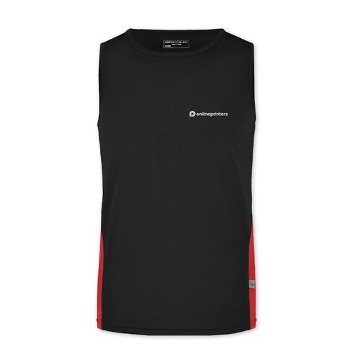 D�bardeur en polyester noir et rouge pour hommes.