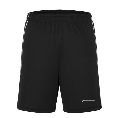 Shorts noirs et blancs en polyester avec taille �lastique et cordon de serrage.