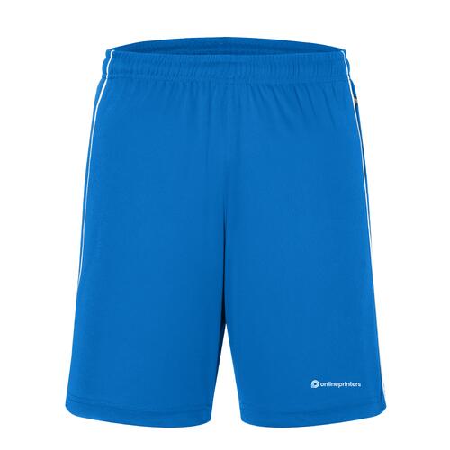 Short bleu en polyester avec taille �lastique et cordon de serrage.