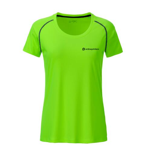 T-shirt de sport en polyester vert n�on pour femmes, � manches courtes.