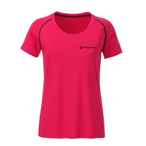 T-shirt de sport pour femme rose n�on/gris en polyester � manches courtes.