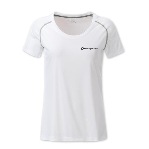T-shirt blanc en polyester pour femmes avec manches courtes.