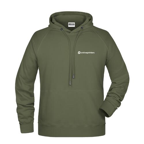 Sweat � capuche en tissu vert avec cordon de serrage pour hommes.