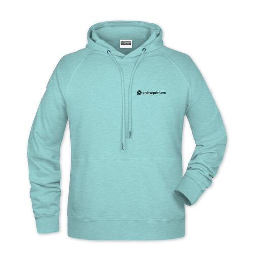 Sweat � capuche vert menthe en m�lange de coton pour homme avec capuche et cordon de serrage.