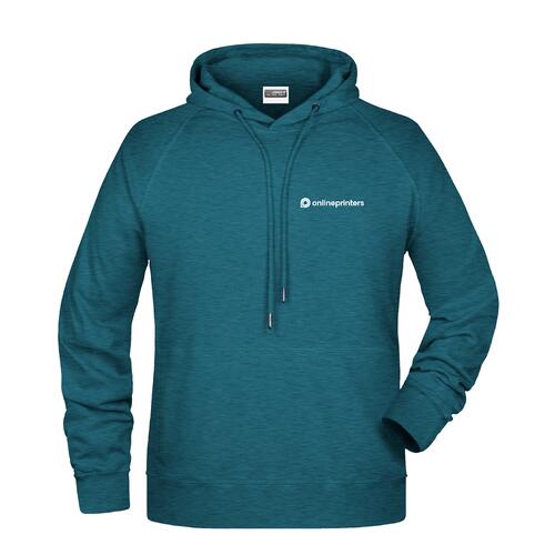 Sweat � capuche chin� p�trole en coton-polyester avec capuche et cordon de serrage.
