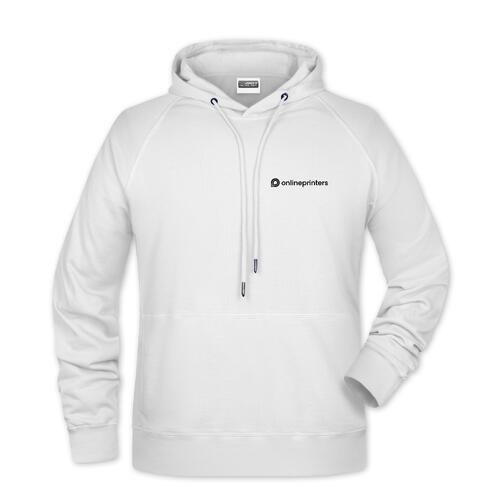 Sweat � capuche blanc en coton-polyester pour homme avec cordon de serrage.