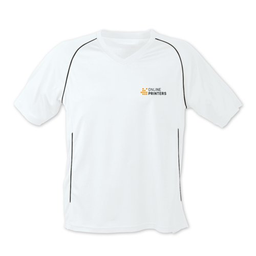 T-shirt en polyester blanc et noir � manches courtes.