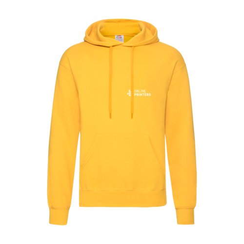 Sweat  capuche jaune en coton-polyester pour homme avec capuche et poche kangourou.