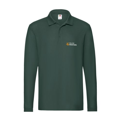 Polo  manches longues en tissu vert fonc avec patte boutonne.