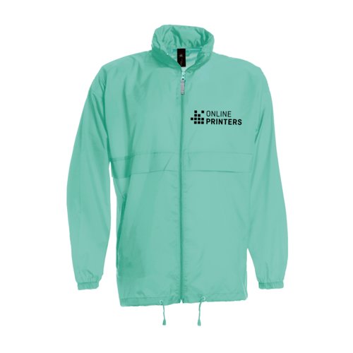 Coupe-vent turquoise en nylon avec fermeture clair intgrale.