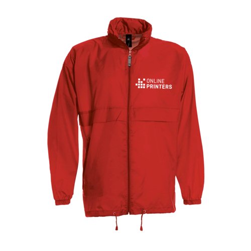 Coupe-vent rouge en nylon pour hommes avec fermeture clair intgrale.