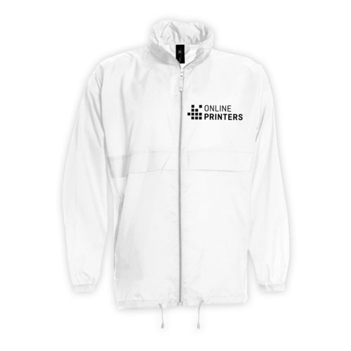 Coupe-vent blanc en nylon pour homme avec fermeture clair.