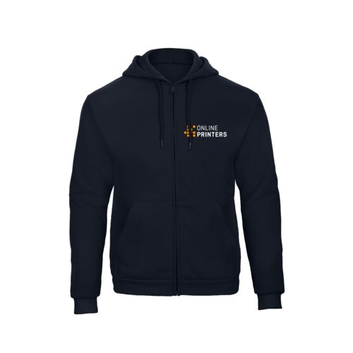Veste de survtement bleu marine en mlange de coton avec capuche et fermeture clair intgrale.