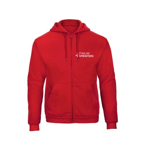 Veste de survtement rouge en mlange de coton avec capuche et fermeture clair intgrale pour hommes.