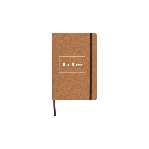 Carnet en liège avec fermeture élastique et marque-page en ruban.