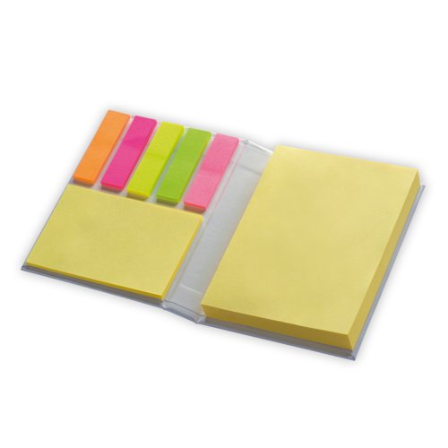 Bloc-notes adhsif blanc avec des bandes adhsives.