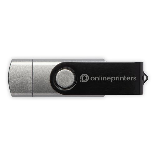 Cl USB argente avec mcanisme rotatif et boucle.