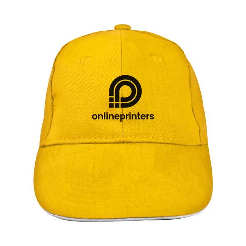 Casquette de baseball jaune en tissu � six panneaux.