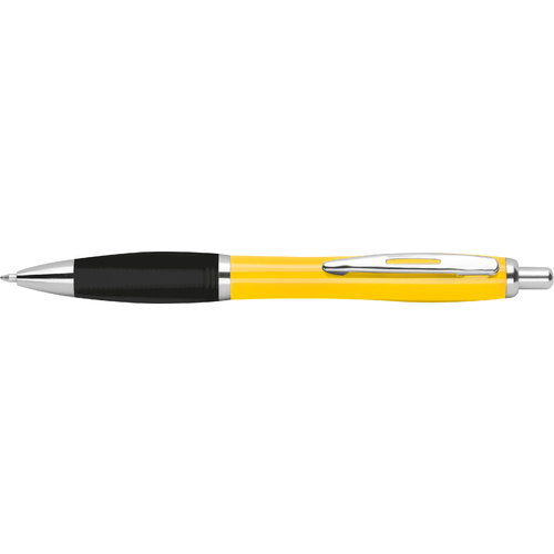 Stylo  bille jaune en ABS avec clip et bouton poussoir.