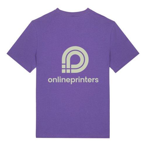 T-shirt violet en coton bio, coupe unisexe, avec manches courtes.