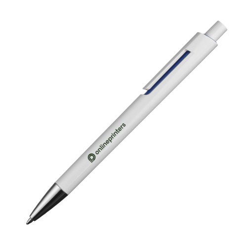 Stylo  bille bleu en plastique avec clip et bouton poussoir.