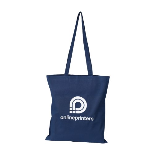 Sac en coton bleu fonc avec motif et longues anses.